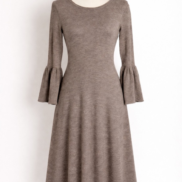 Cynthia Rowley Taupe Long Wool Sleeve Dress - Picture 2 of 6